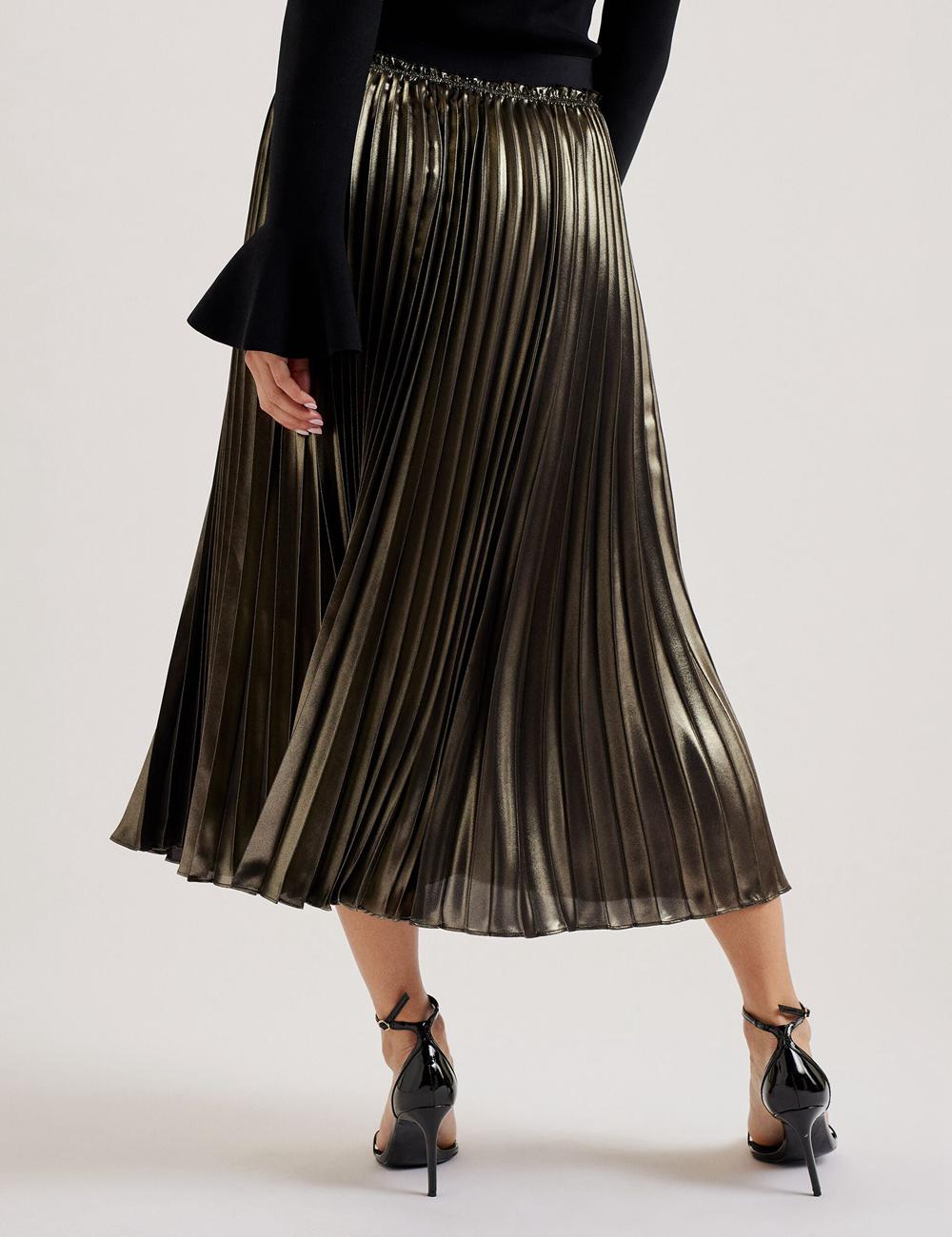 Ted Baker KESE - Metallic Pleated A-Line Rokken Dames Goud | Belgium  725069-DFM