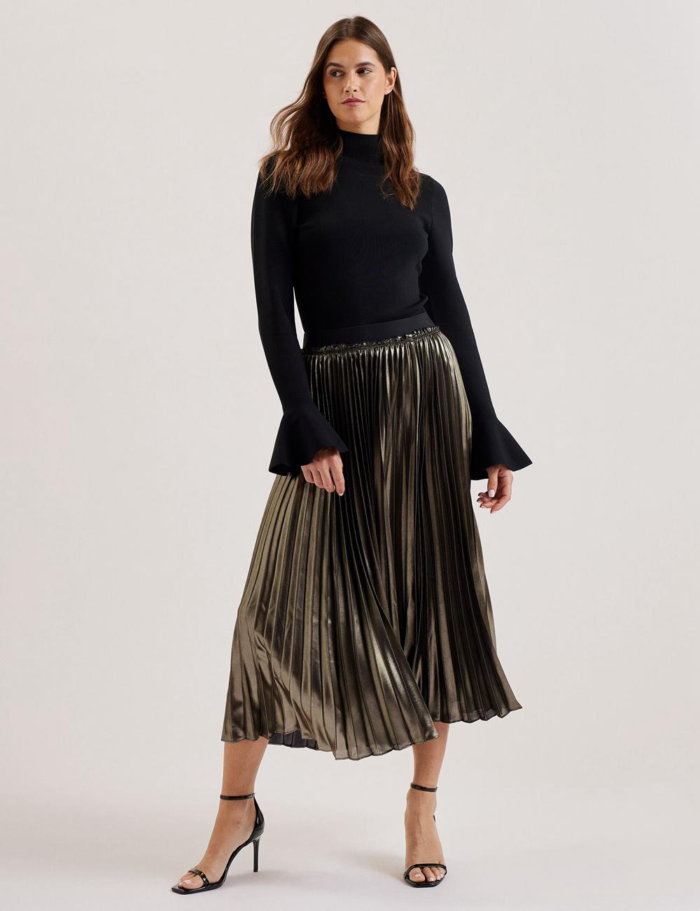 Ted Baker KESE - Metallic Pleated A-Line Rokken Dames Goud | Belgium  725069-DFM