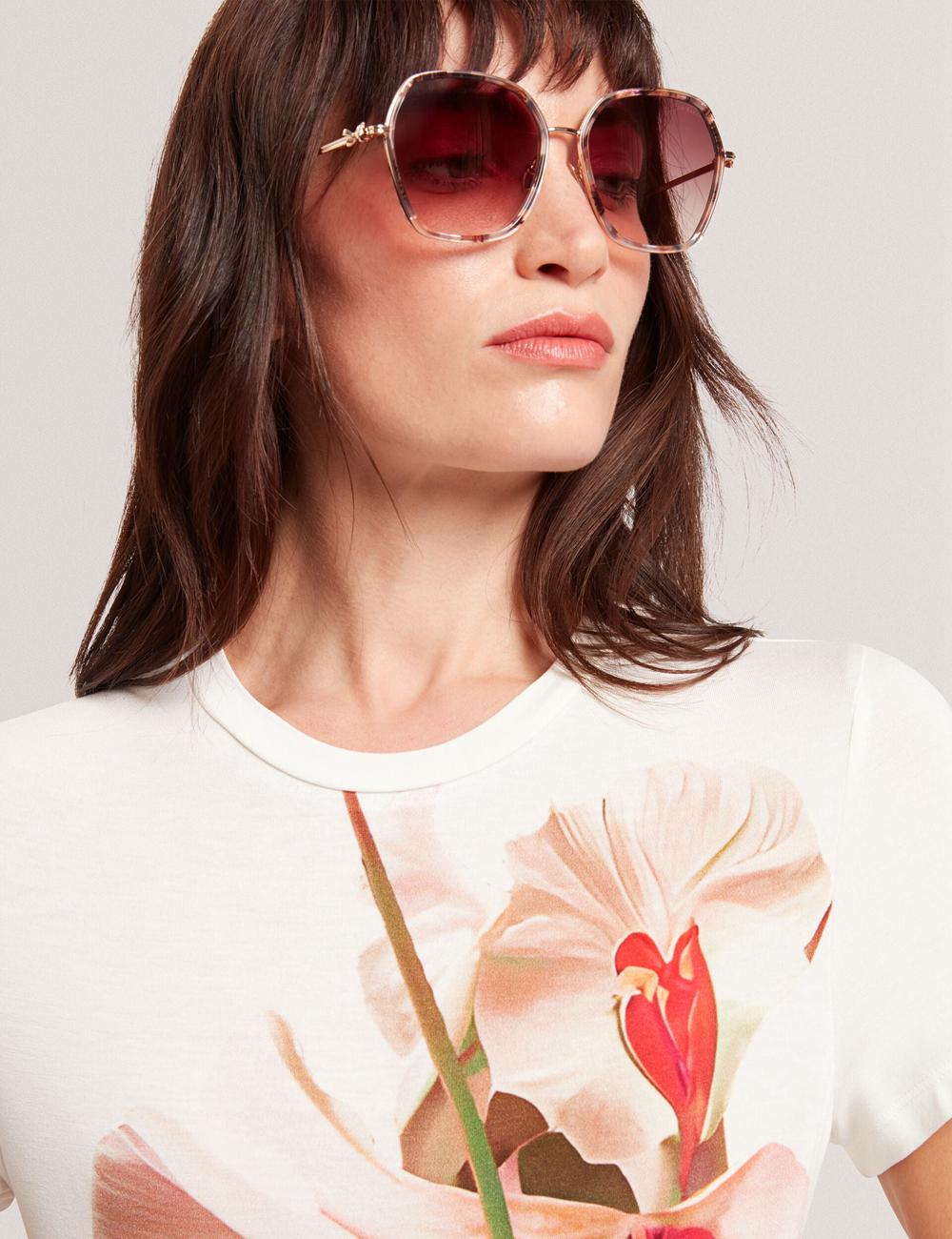 Ted Baker KIRA - Oversized Metal Frame Hexagon Zonnebril Dames Gloss Pattern | Belgium  519082-BYO