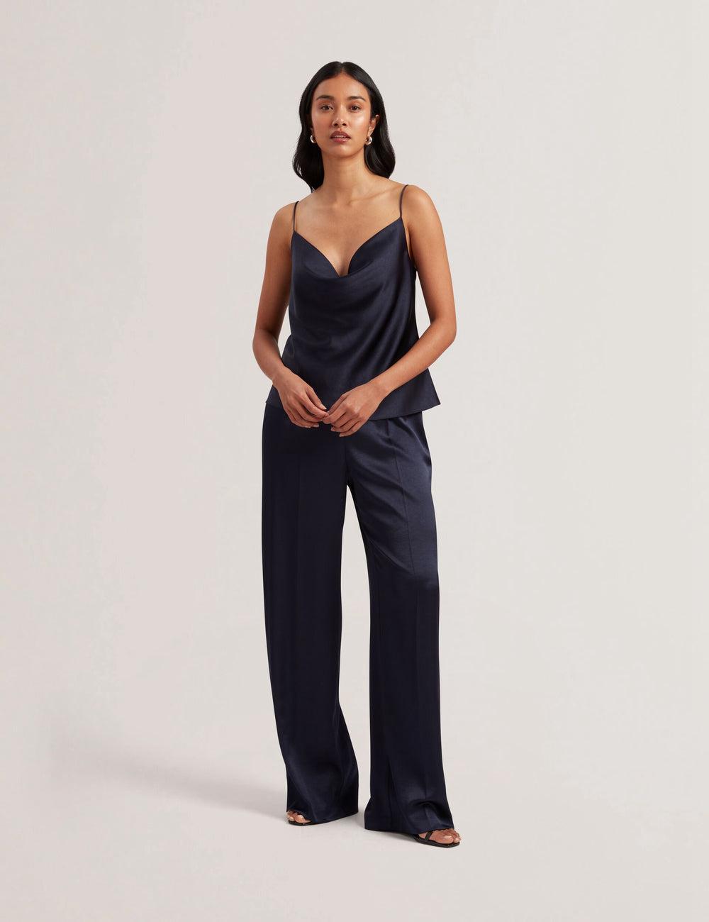 Ted Baker KITI - Satin Cowl Neck Strappy Cami Topjes Dames Donkerblauw | Belgium  492560-LVX