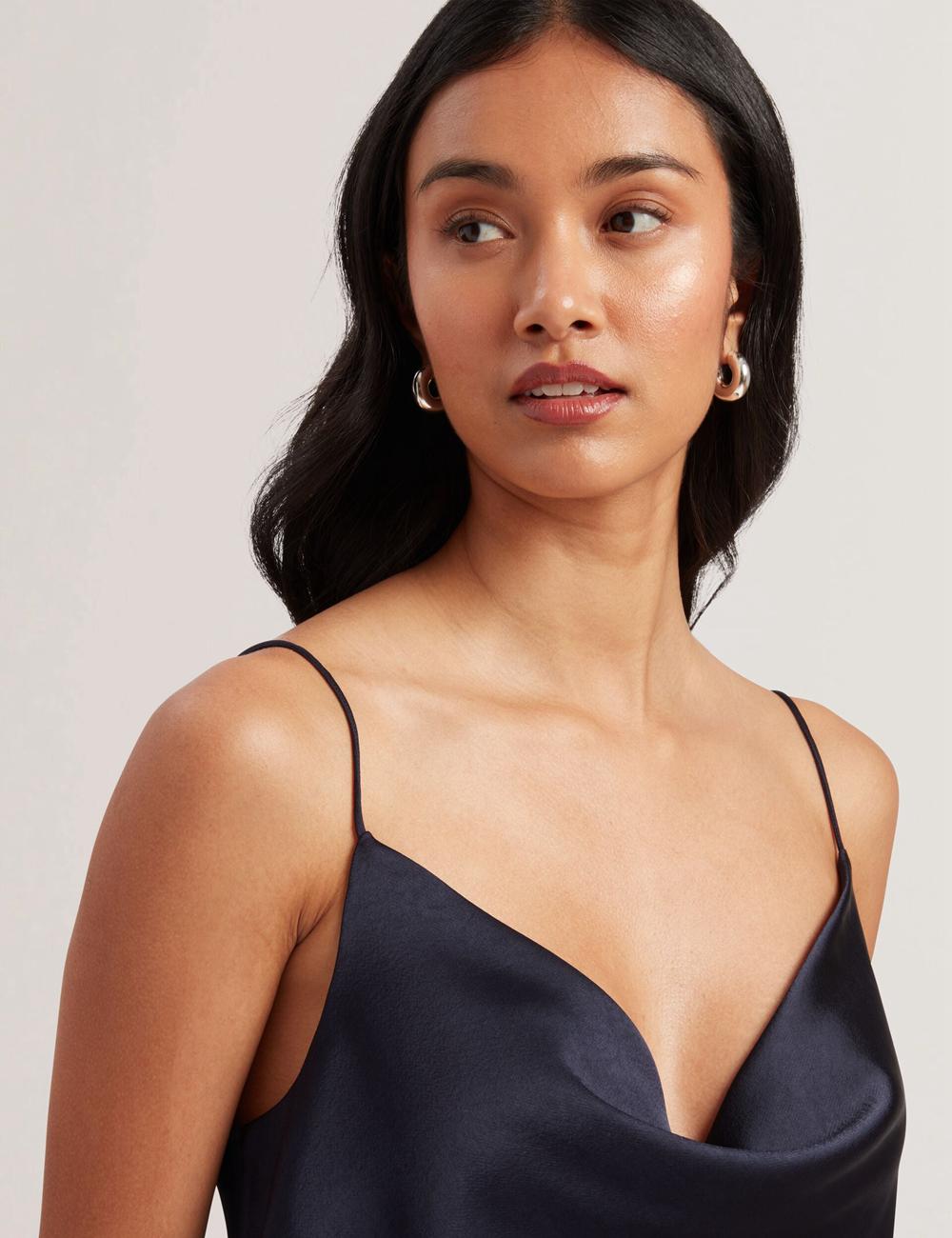 Ted Baker KITI - Satin Cowl Neck Strappy Cami Topjes Dames Donkerblauw | Belgium  492560-LVX
