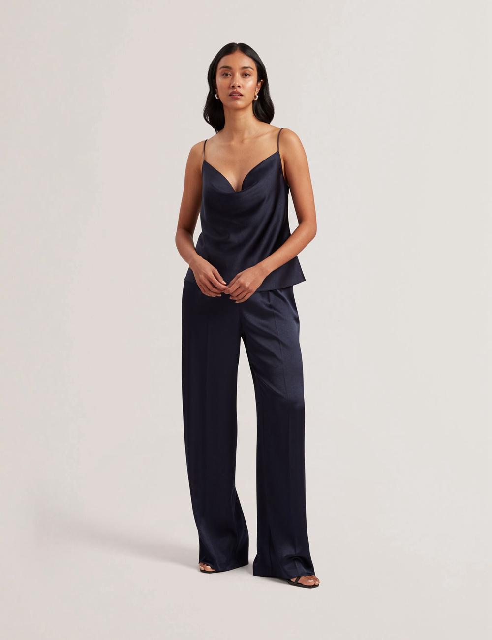 Ted Baker KITI - Satin Cowl Neck Strappy Cami Topjes Dames Donkerblauw | Belgium  492560-LVX