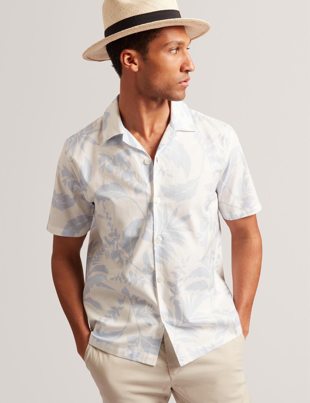 Ted Baker KITS - Short Sleeve Relaxed Floral Print Overhemd Heren Blauw | Belgium  586741-ESX