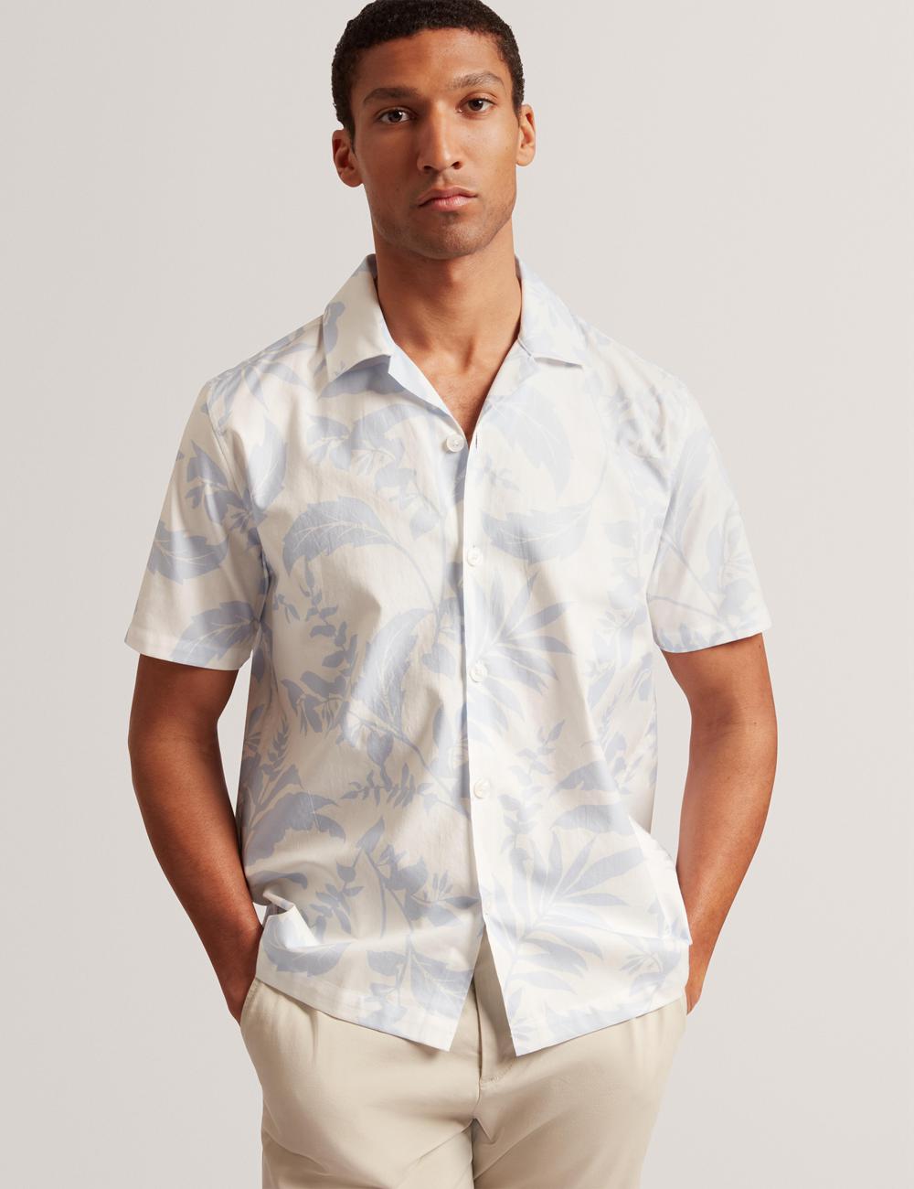 Ted Baker KITS - Short Sleeve Relaxed Floral Print Overhemd Heren Blauw | Belgium  586741-ESX