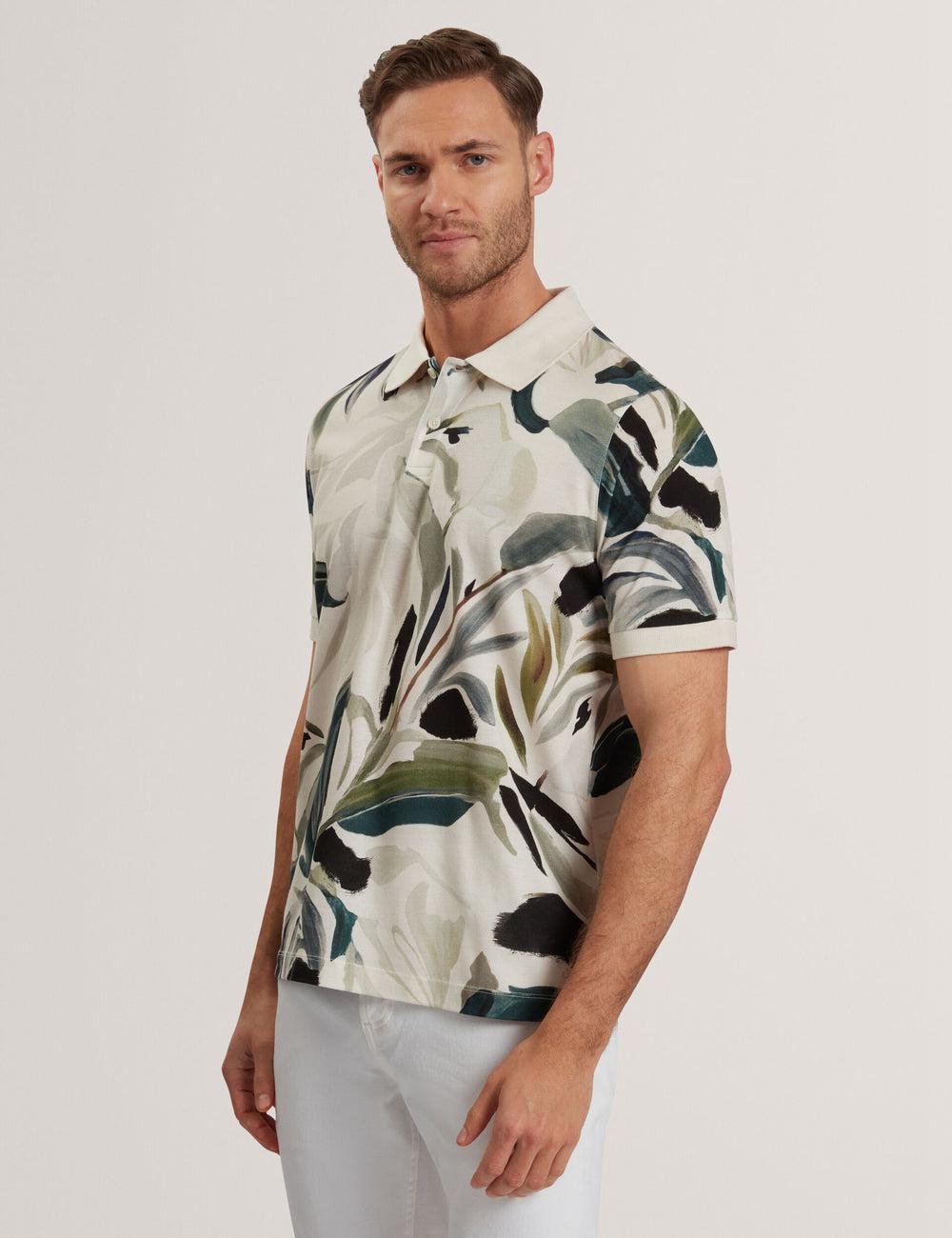 Ted Baker KIVEM - Short Sleeve Cotton Floral Print Poloshirt Heren Ecru | Belgium  917580-EOZ