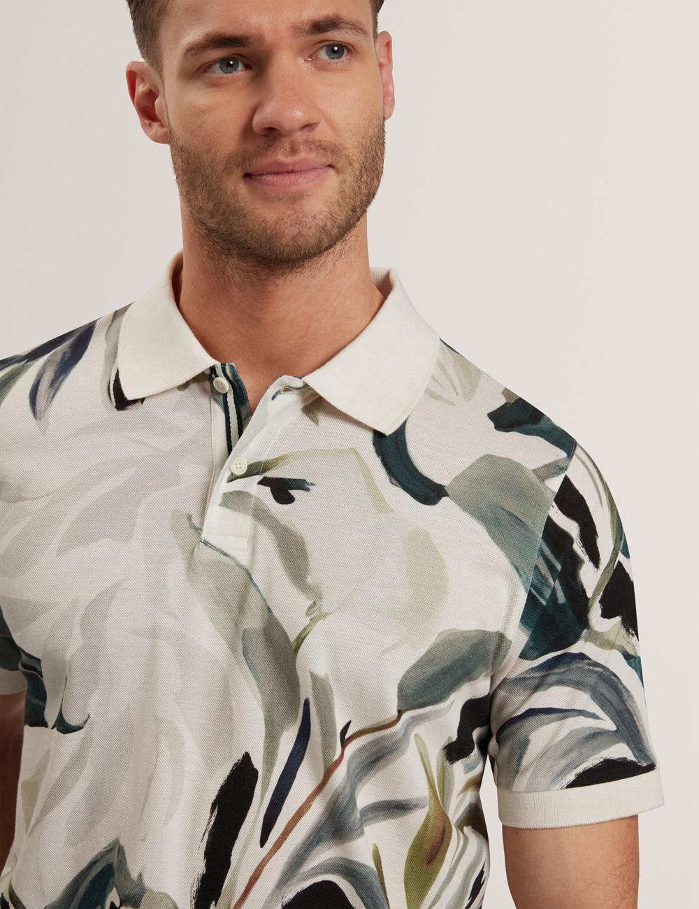 Ted Baker KIVEM - Short Sleeve Cotton Floral Print Poloshirt Heren Ecru | Belgium  917580-EOZ