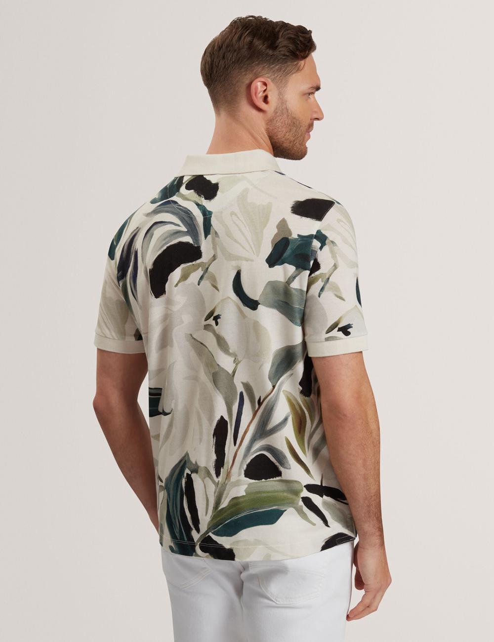 Ted Baker KIVEM - Short Sleeve Cotton Floral Print Poloshirt Heren Ecru | Belgium  917580-EOZ