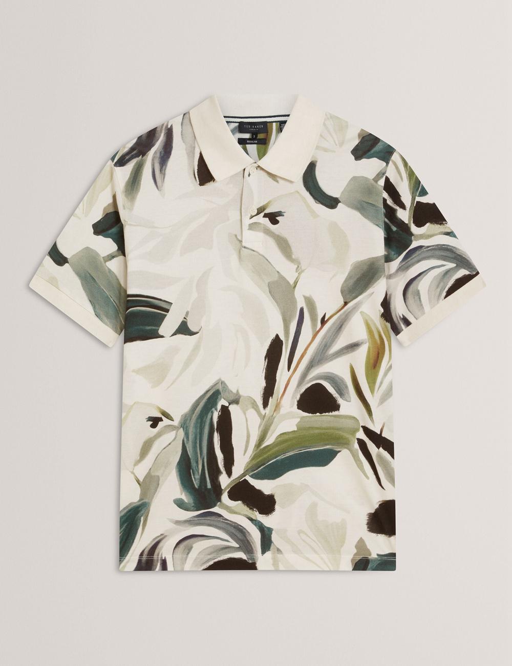 Ted Baker KIVEM - Short Sleeve Cotton Floral Print Poloshirt Heren Ecru | Belgium  917580-EOZ