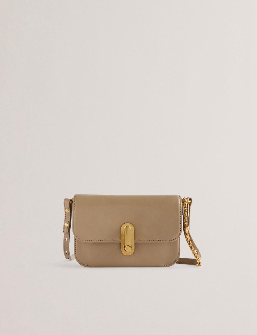 Ted Baker KKAYSA - Leather Twist Lock Small Crossbodytassen Dames Taupe | Belgium  375018-GHU