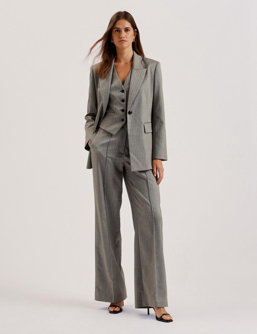 Ted Baker KOAT - Herringbone Wide Leg Tailored Broek Dames Grijs | Belgium  792048-LYQ