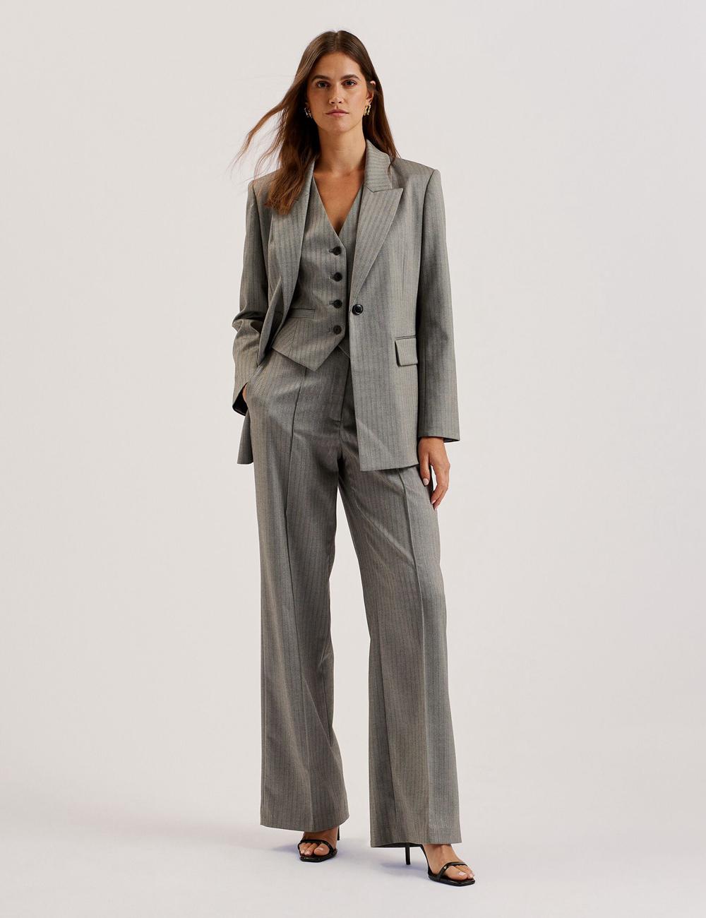 Ted Baker KOAT - Herringbone Wide Leg Tailored Broek Dames Grijs | Belgium  792048-LYQ