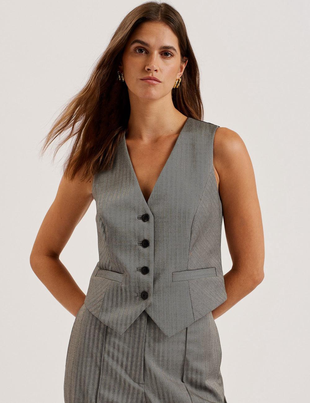 Ted Baker KOAW - Herringbone Single Breasted Pak Gilet Dames Grijs | Belgium  807351-QVW