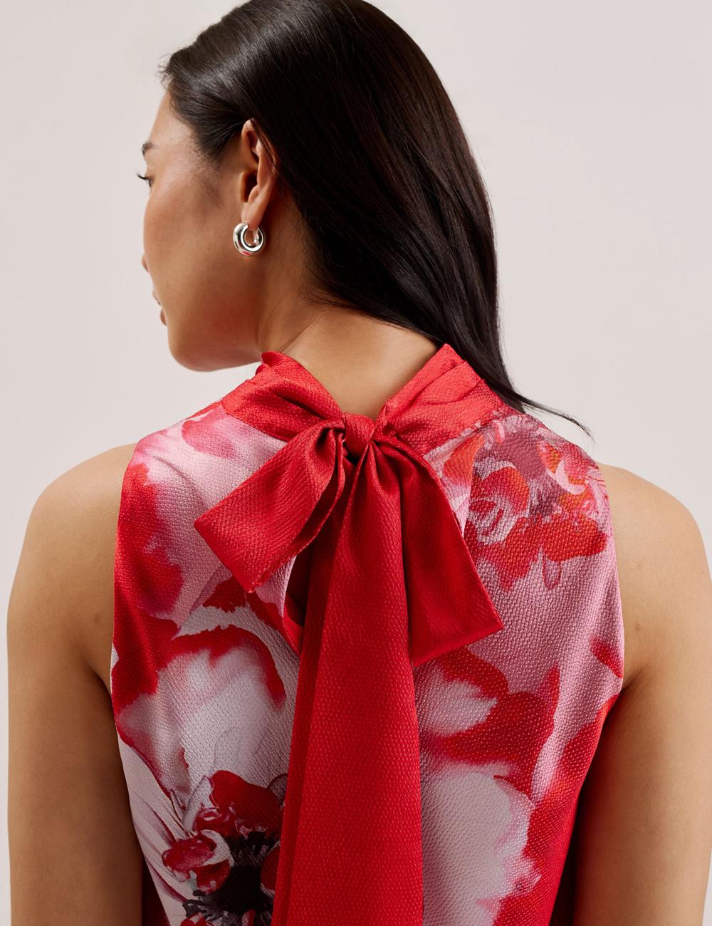 Ted Baker KOHANA - Floral Satin High Neck Sleeveless Top Blouse Dames Rood | Belgium  709254-ZQD