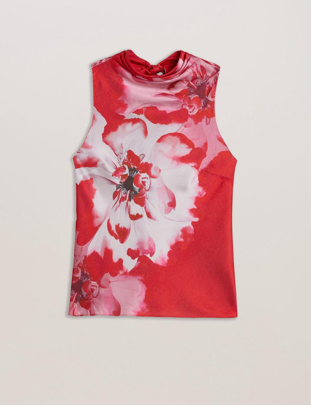 Ted Baker KOHANA - Floral Satin High Neck Sleeveless Top Blouse Dames Rood | Belgium  709254-ZQD
