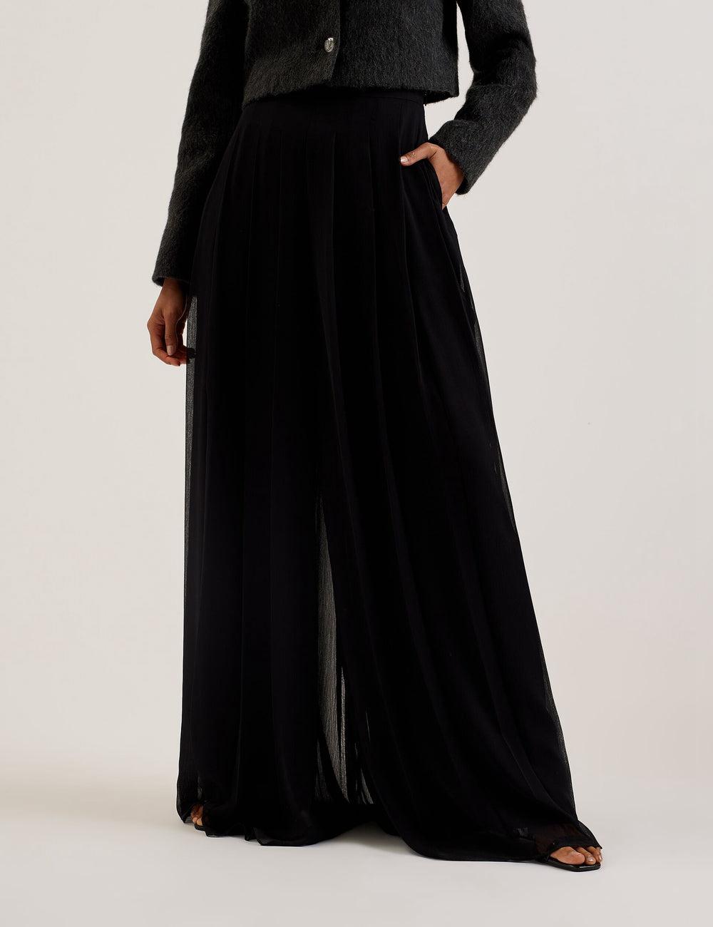 Ted Baker KOKUTO - Chiffon Pleated Wide Leg Palazzo Broek Dames Zwart | Belgium  481273-YXT