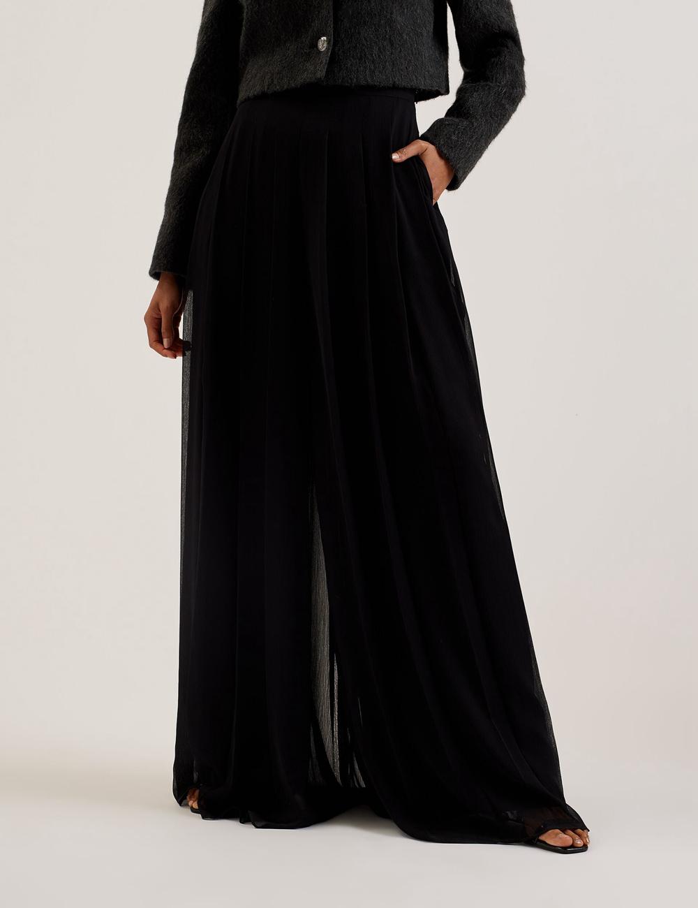 Ted Baker KOKUTO - Chiffon Pleated Wide Leg Palazzo Broek Dames Zwart | Belgium  481273-YXT