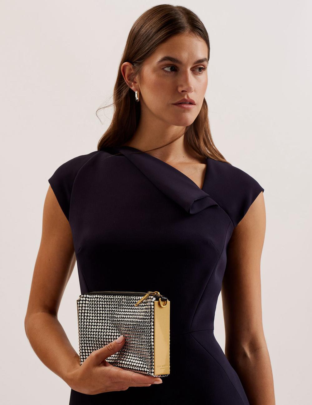 Ted Baker KRIISA - Crystal Hardware Side Clutch Schoudertassen Dames Zilver | Belgium  874210-DIF