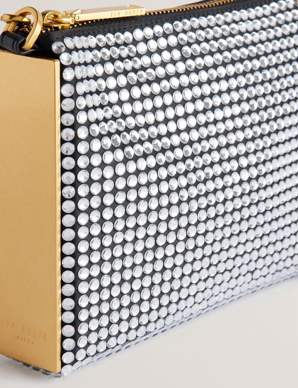 Ted Baker KRIISA - Crystal Hardware Side Clutch Schoudertassen Dames Zilver | Belgium  874210-DIF