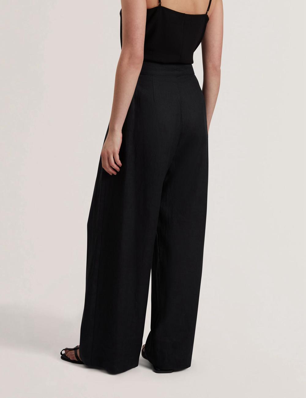 Ted Baker KYFAAT - Pure Linen Tailored Wide Leg Broek Dames Zwart | Belgium  637592-IRA