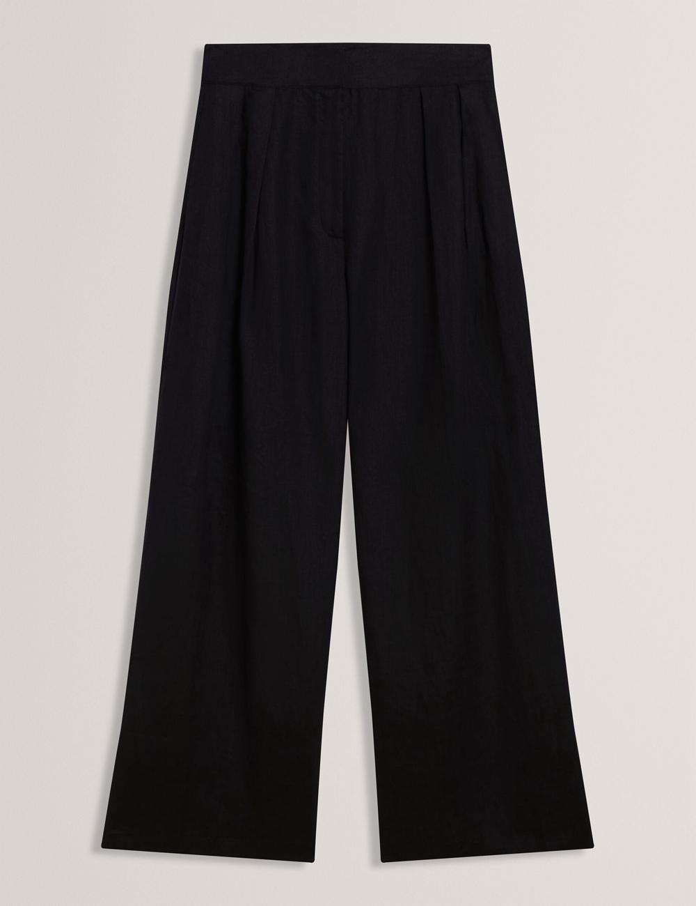 Ted Baker KYFAAT - Pure Linen Tailored Wide Leg Broek Dames Zwart | Belgium  637592-IRA