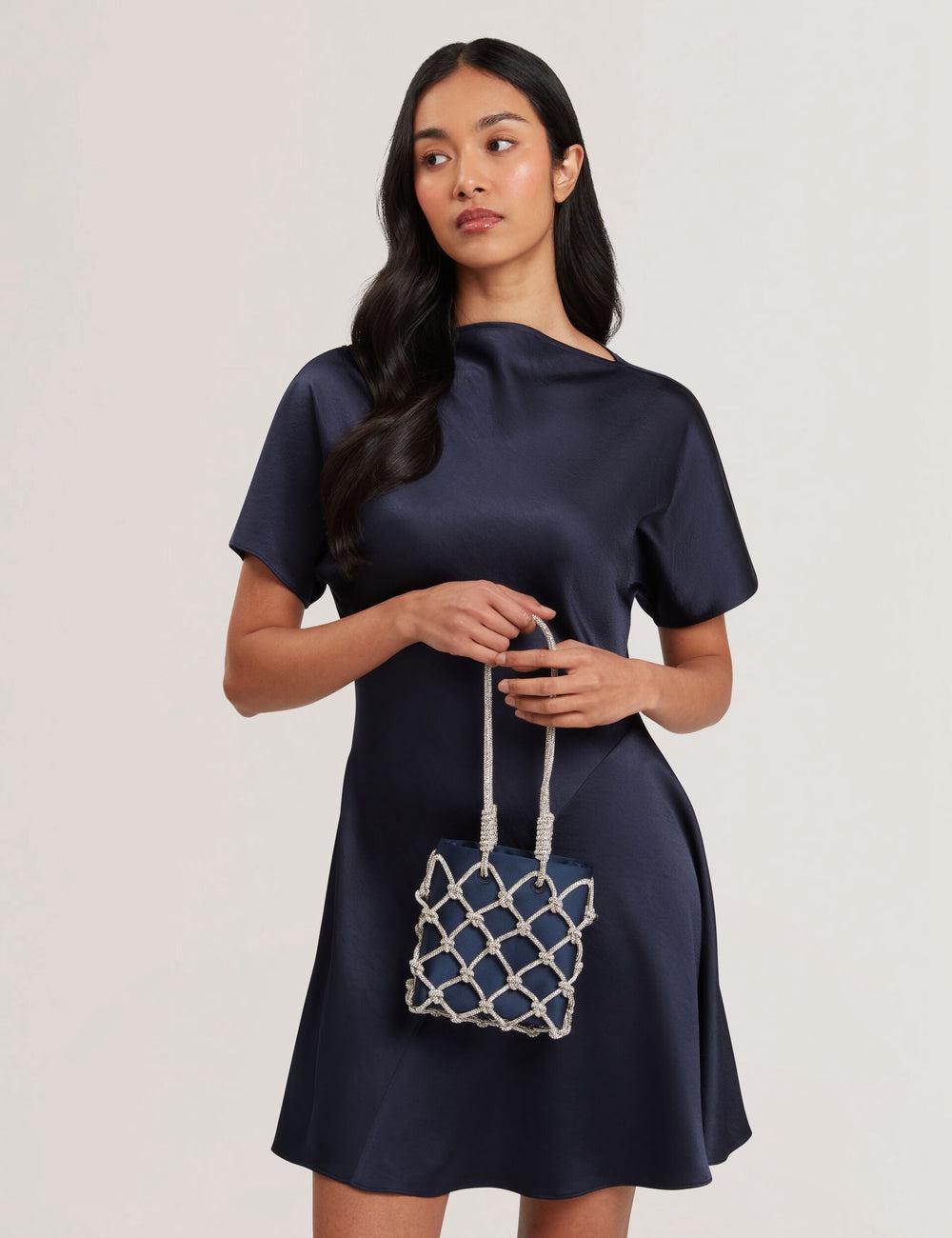 Ted Baker KYLIA - Crystal Cage Satin Mini Schoudertassen Dames Donkerblauw | Belgium  384716-NMC