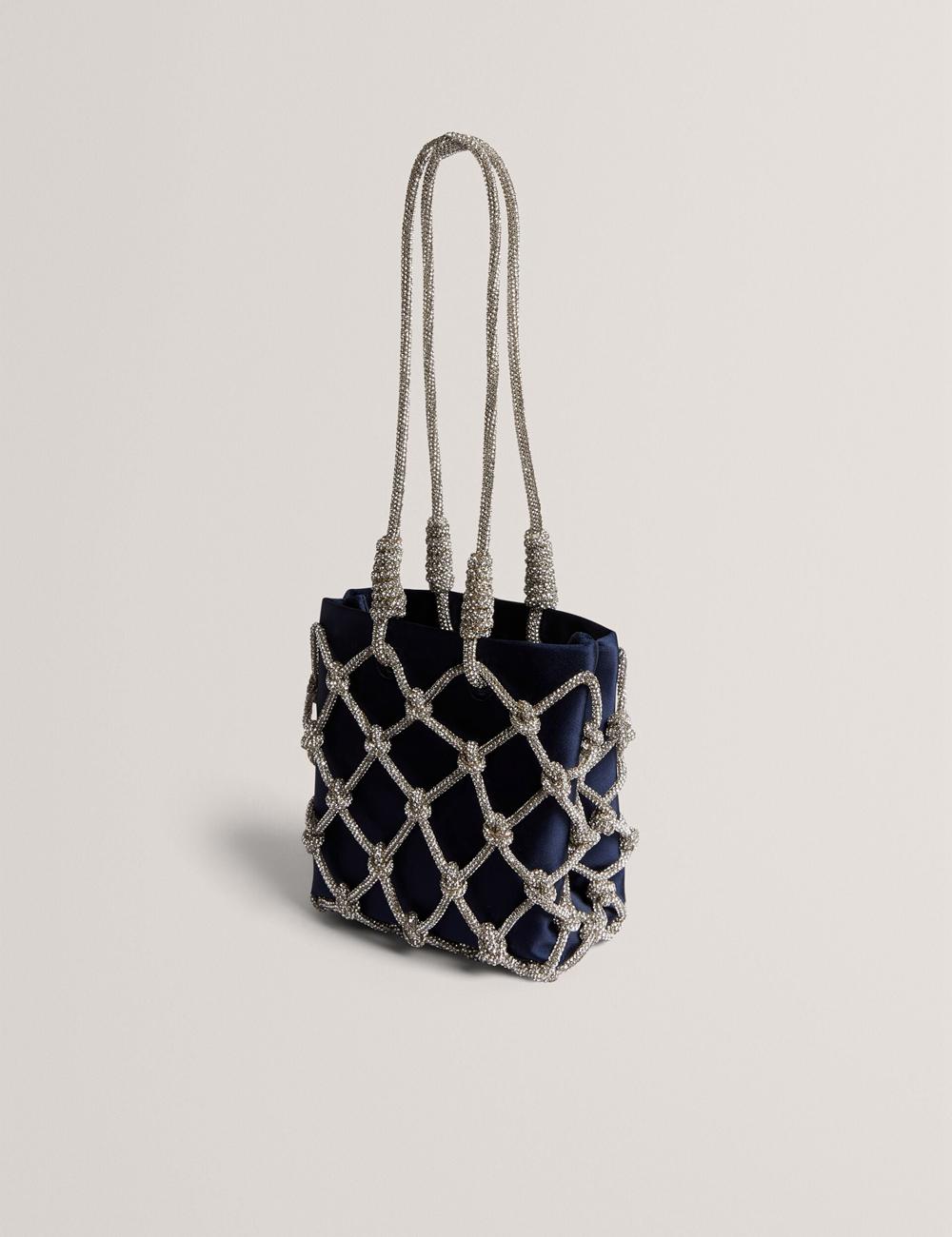Ted Baker KYLIA - Crystal Cage Satin Mini Schoudertassen Dames Donkerblauw | Belgium  384716-NMC