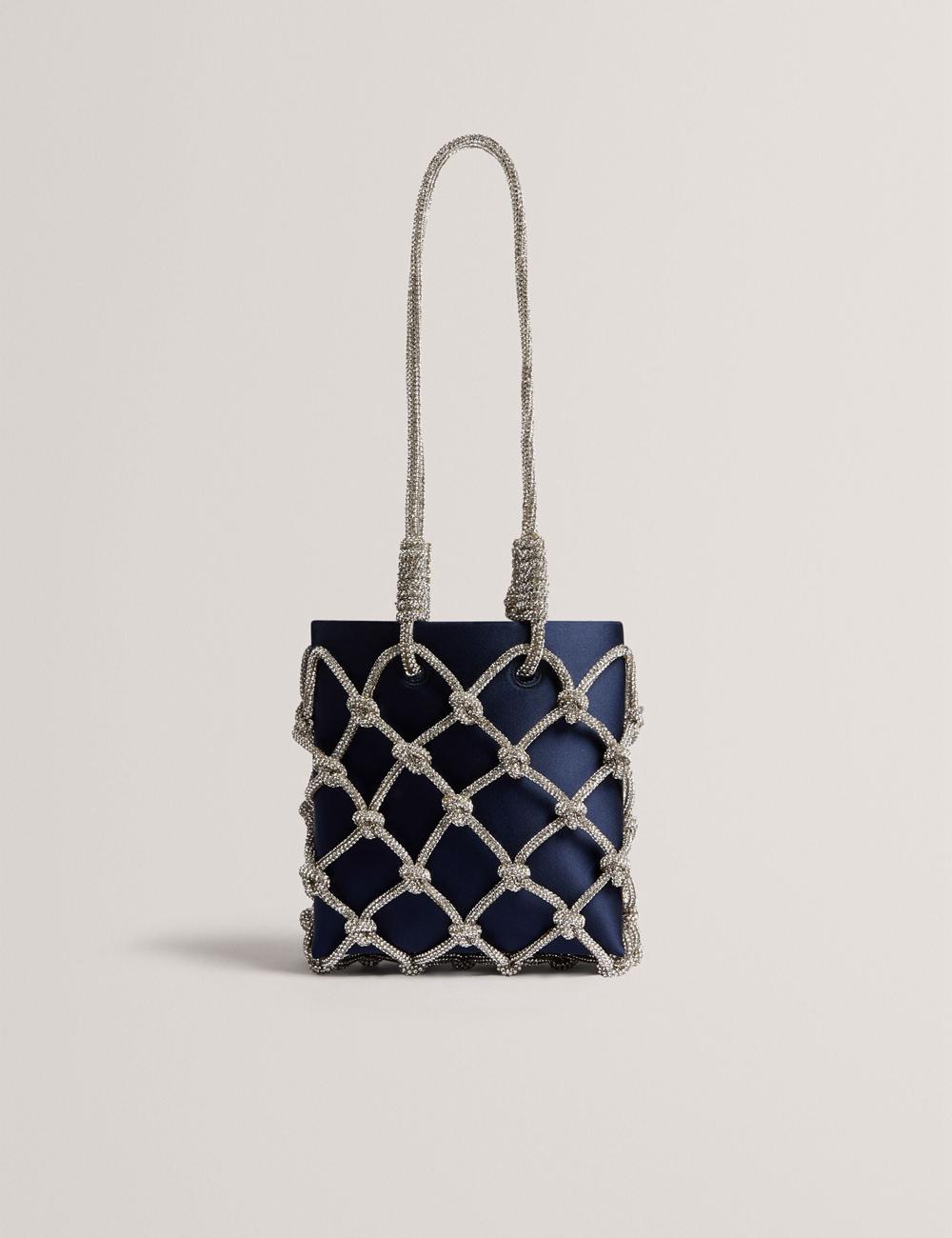 Ted Baker KYLIA - Crystal Cage Satin Mini Schoudertassen Dames Donkerblauw | Belgium  384716-NMC
