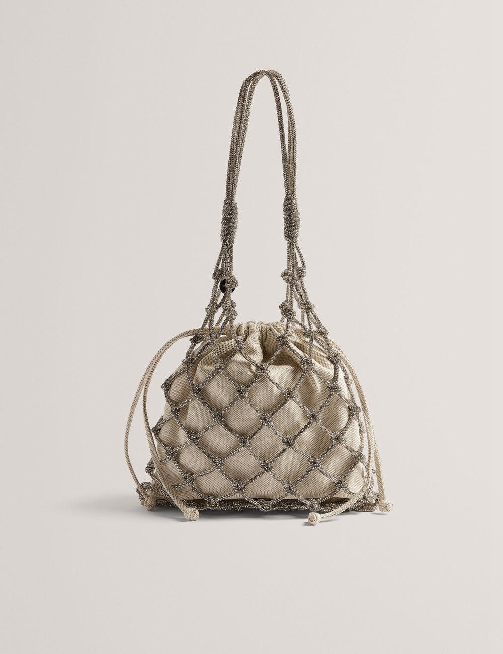 Ted Baker KYLISA - Crystal Cage Top Handle Canvas Buckettas Dames Zilver | Belgium  750416-FKJ