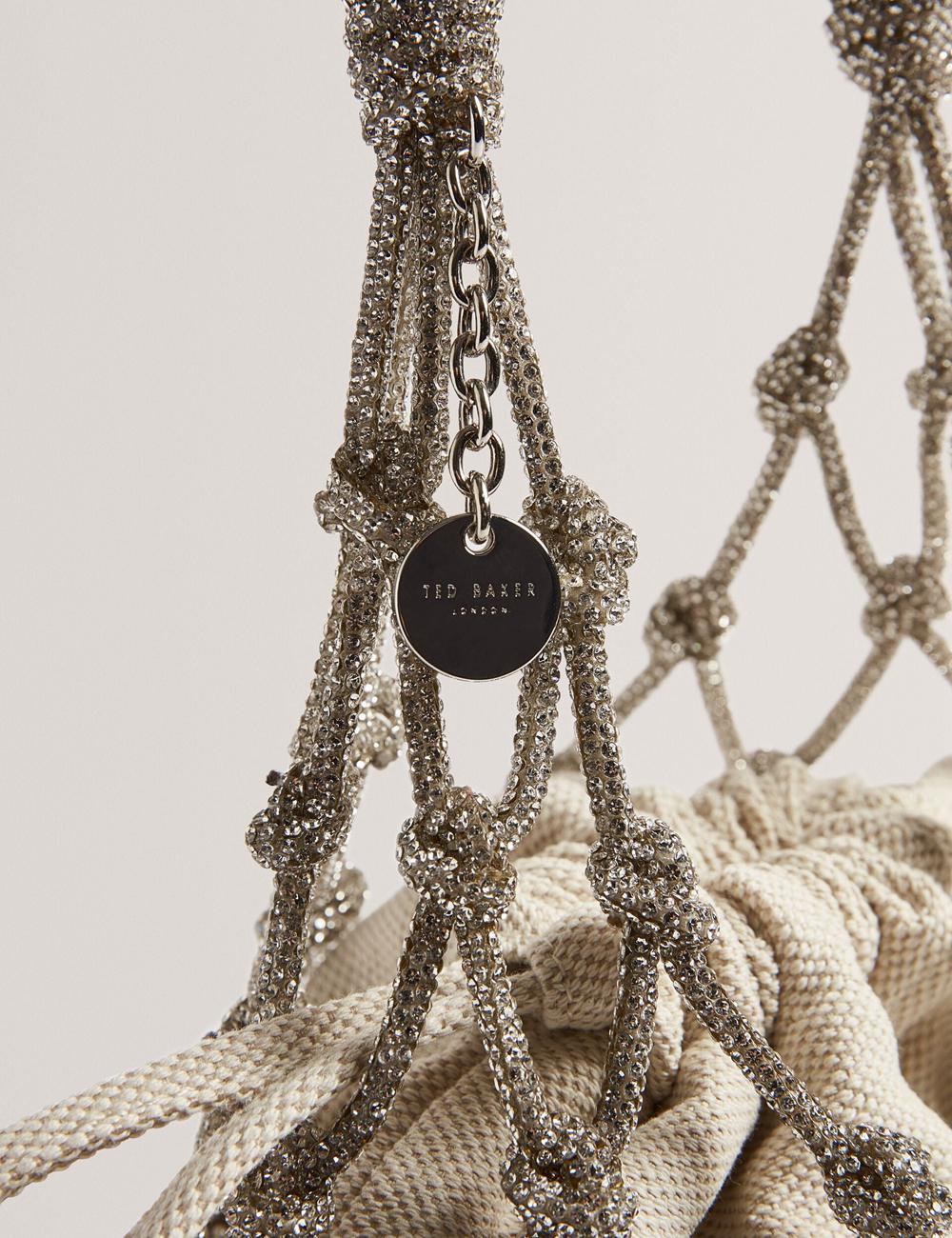Ted Baker KYLISA - Crystal Cage Top Handle Canvas Buckettas Dames Zilver | Belgium  750416-FKJ