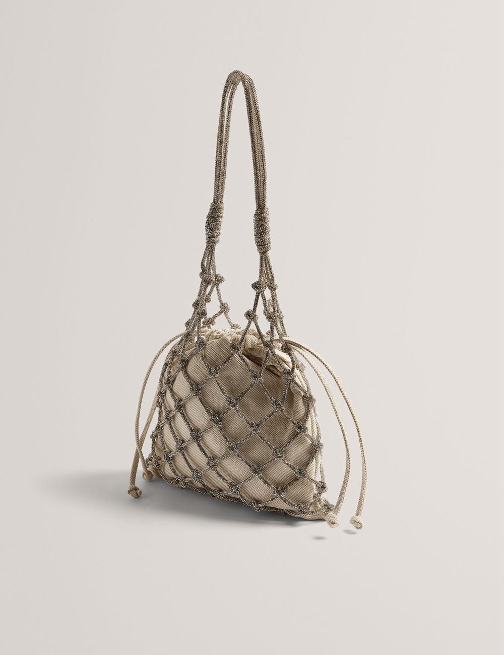 Ted Baker KYLISA - Crystal Cage Top Handle Canvas Buckettas Dames Zilver | Belgium  750416-FKJ
