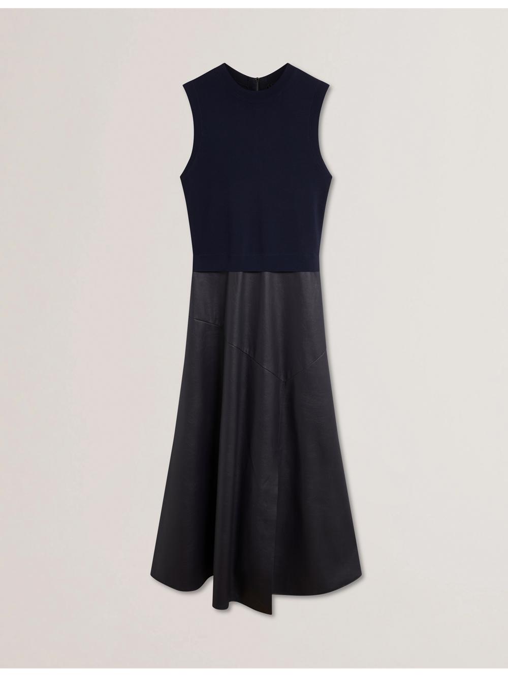 Ted Baker LABASA - Sleeveless Knit Faux Leather Midi-jurk Dames Donkerblauw | Belgium  769304-VNH