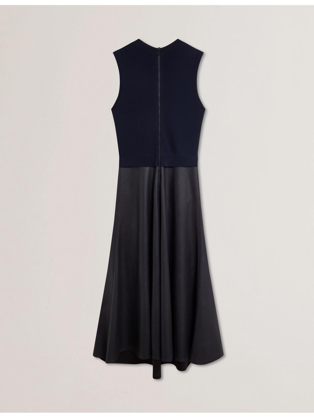 Ted Baker LABASA - Sleeveless Knit Faux Leather Midi-jurk Dames Donkerblauw | Belgium  769304-VNH