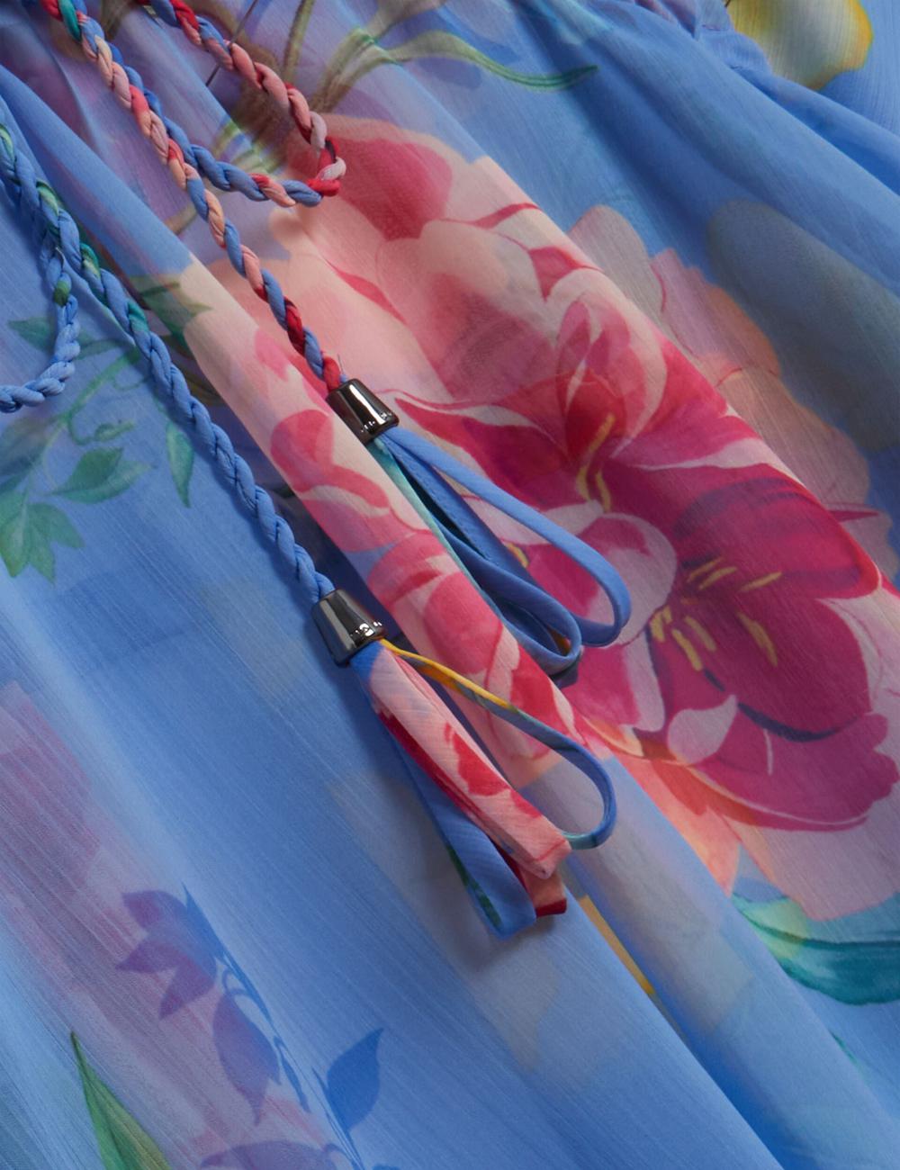 Ted Baker LARJA - Floral Print Chiffon Mini Beach Kaftan Cover-ups Dames Blauw | Belgium  813640-UHL