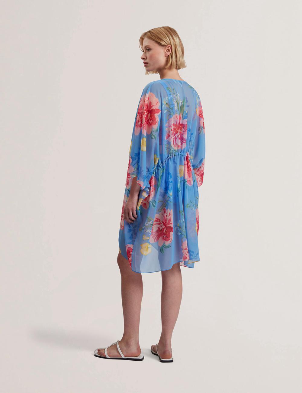 Ted Baker LARJA - Floral Print Chiffon Mini Beach Kaftan Cover-ups Dames Blauw | Belgium  813640-UHL