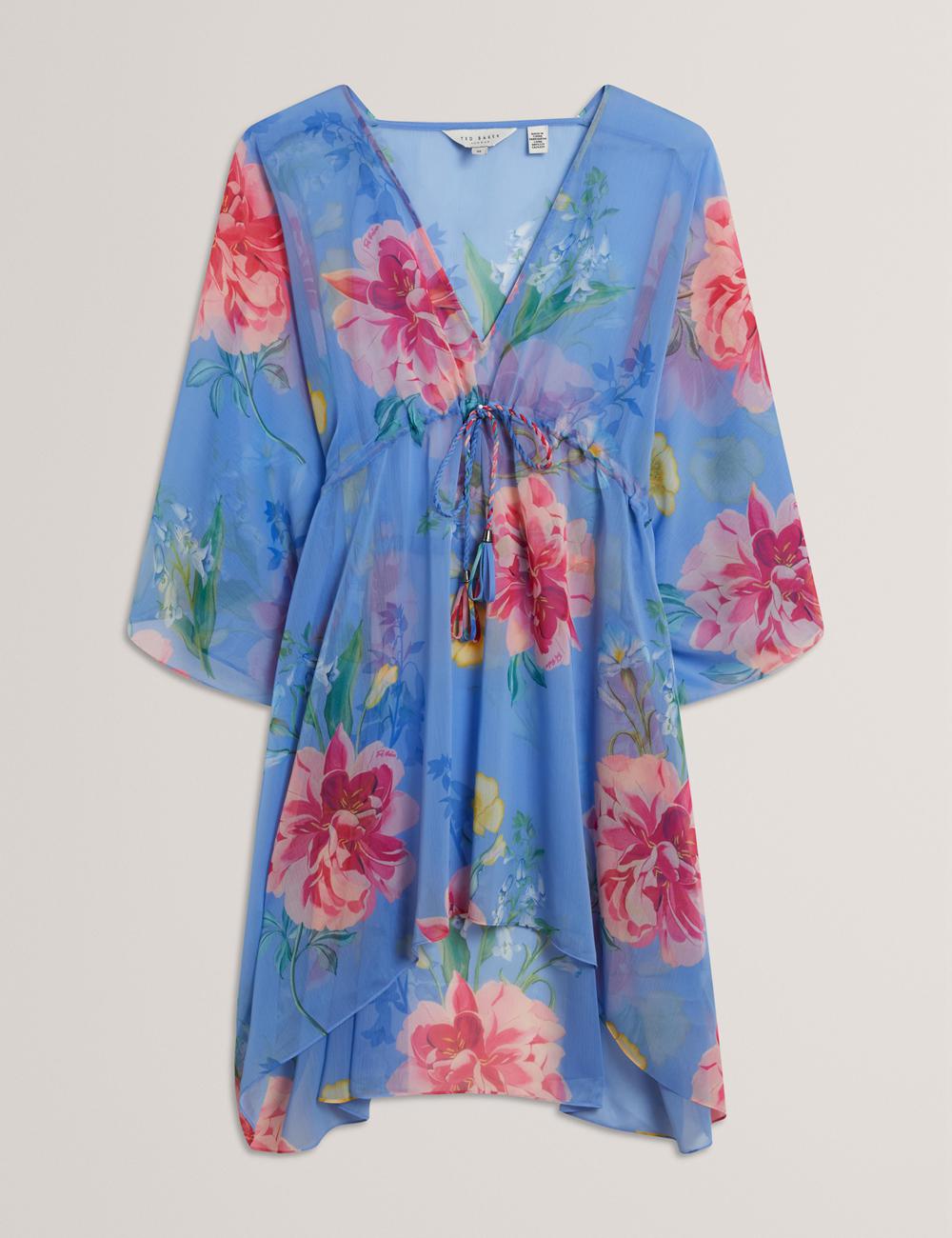 Ted Baker LARJA - Floral Print Chiffon Mini Beach Kaftan Cover-ups Dames Blauw | Belgium  813640-UHL