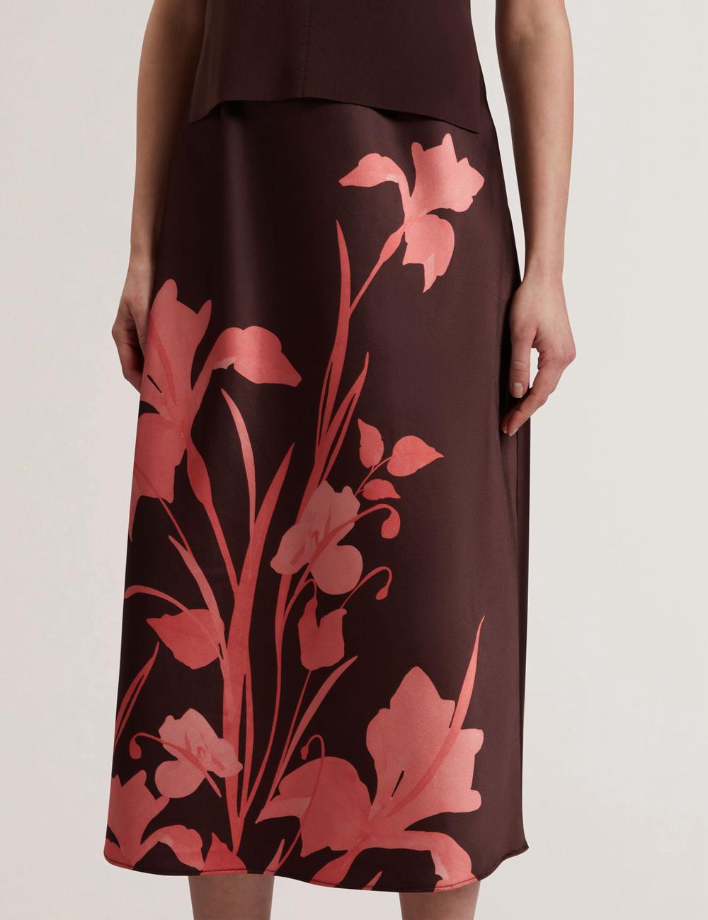 Ted Baker LATTENA - Printed Satin With Removable Tank Midi-jurk Dames Bruin | Belgium  147092-NPK