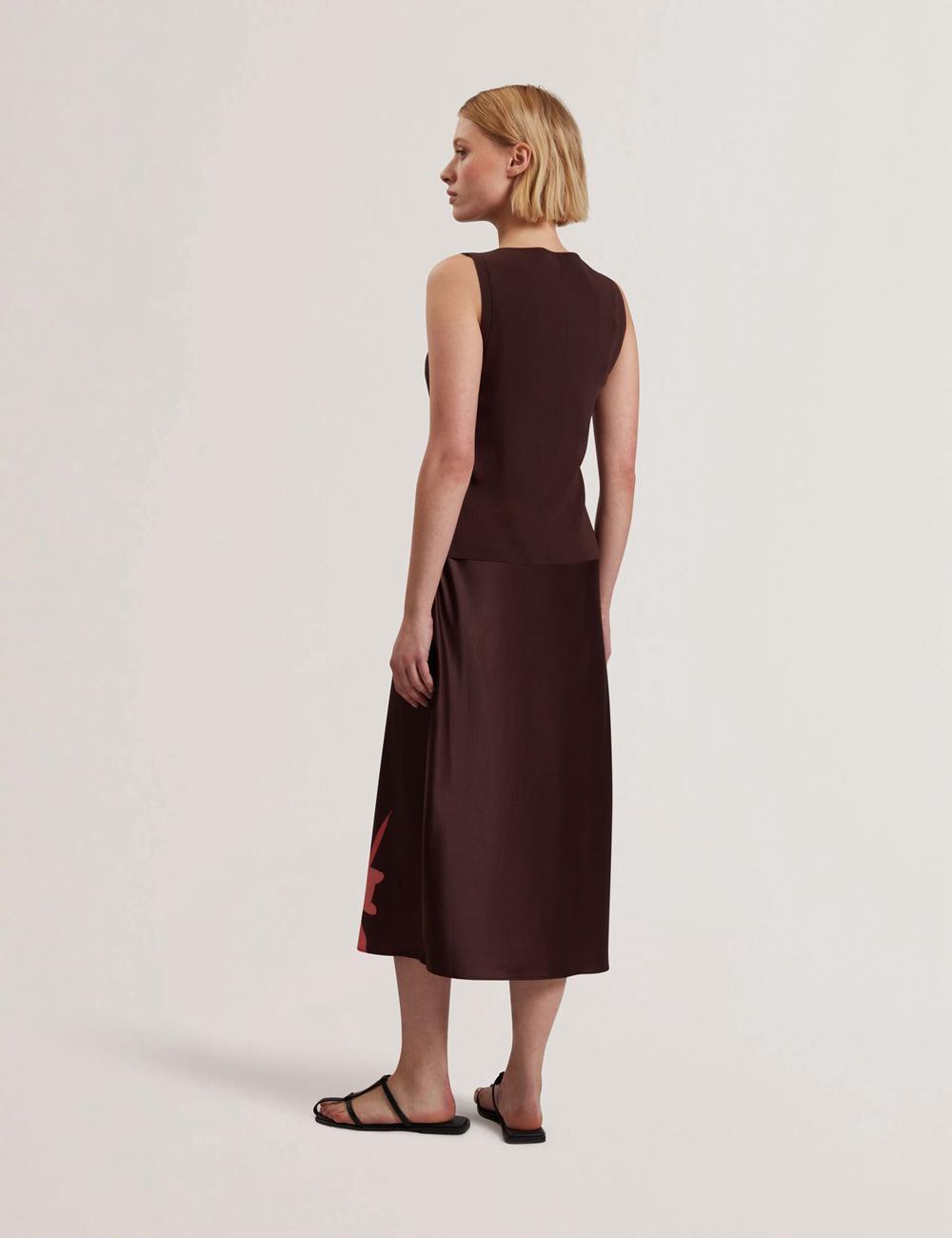 Ted Baker LATTENA - Printed Satin With Removable Tank Midi-jurk Dames Bruin | Belgium  147092-NPK