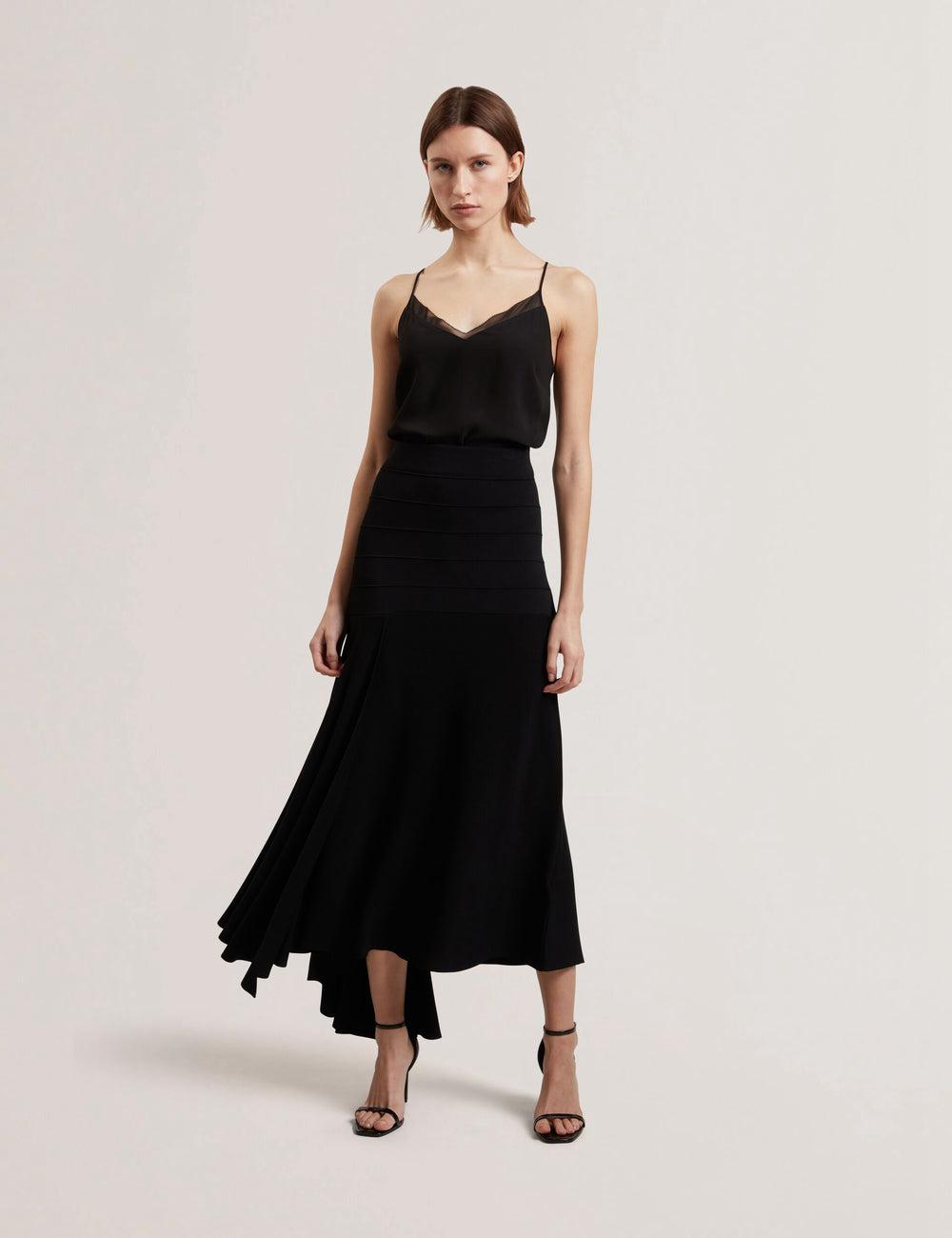 Ted Baker LAURRIE - Asymmetric Waterfall Hem Knitted Rokken Dames Zwart | Belgium  879605-IDR