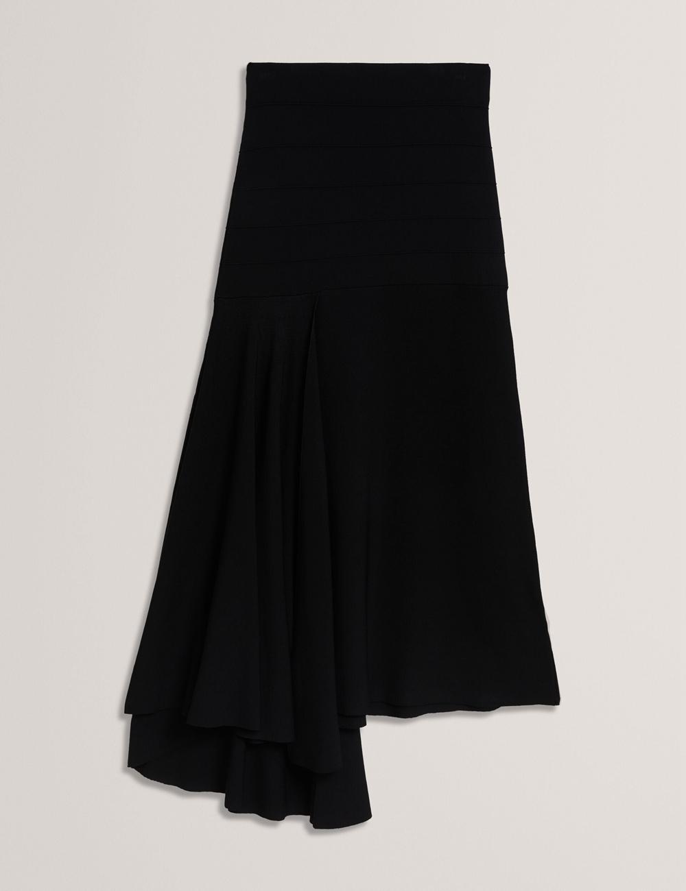 Ted Baker LAURRIE - Asymmetric Waterfall Hem Knitted Rokken Dames Zwart | Belgium  879605-IDR