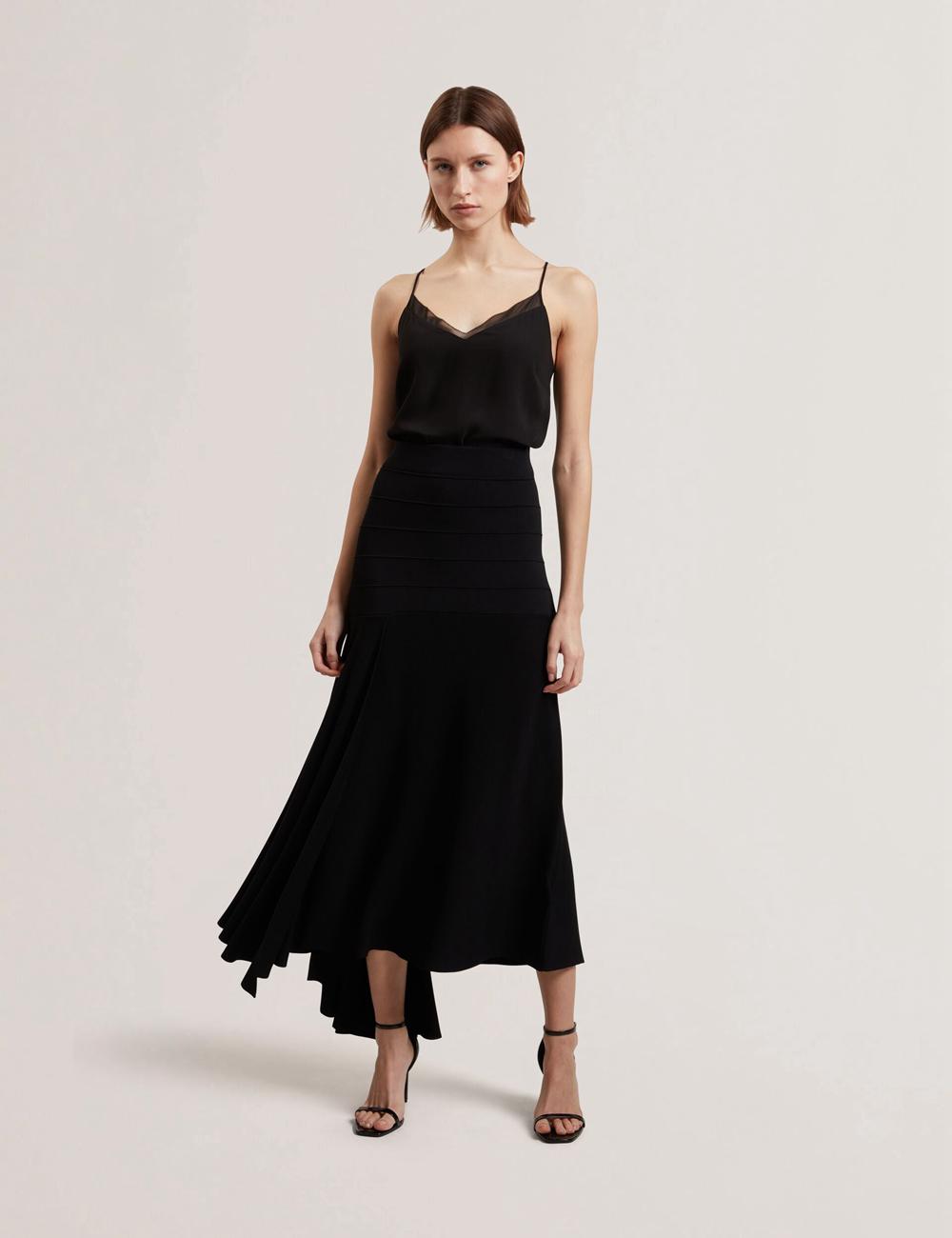 Ted Baker LAURRIE - Asymmetric Waterfall Hem Knitted Rokken Dames Zwart | Belgium  879605-IDR