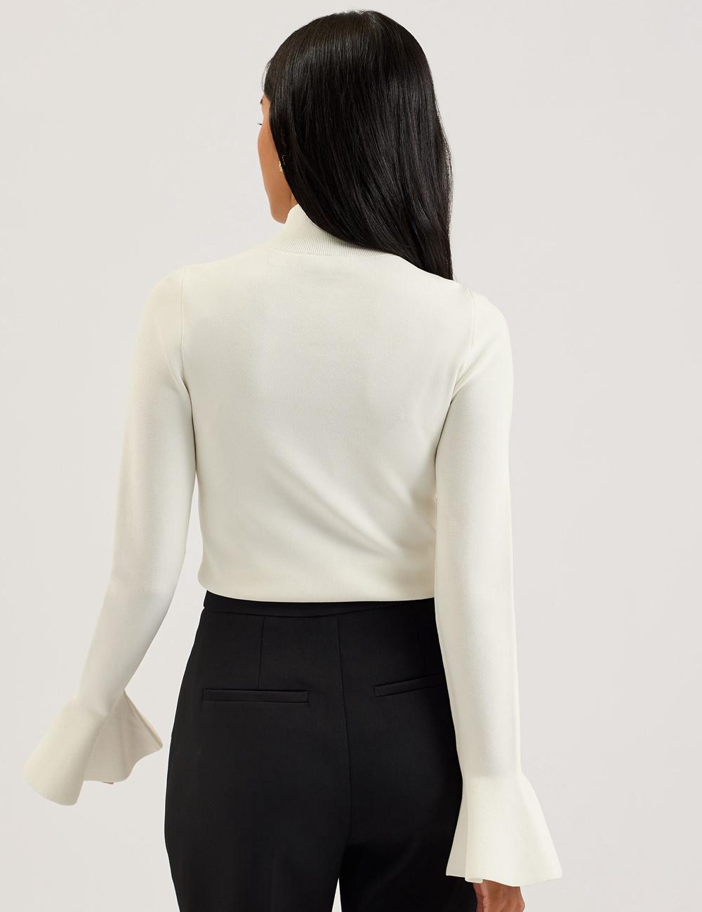 Ted Baker LAYNHA - Flared Sleeve High Neck Knitted Top Jumpers Dames Ivory | Belgium  120347-YIX