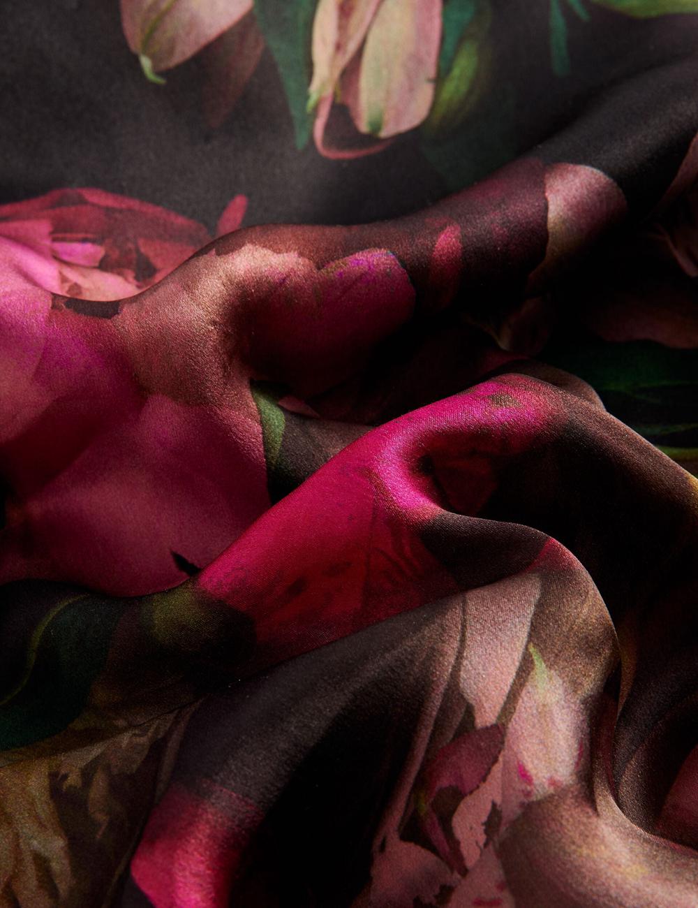 Ted Baker LEEEAA - Printed Silk Satin Square Sjaals Dames Zwart | Belgium  036294-JSX