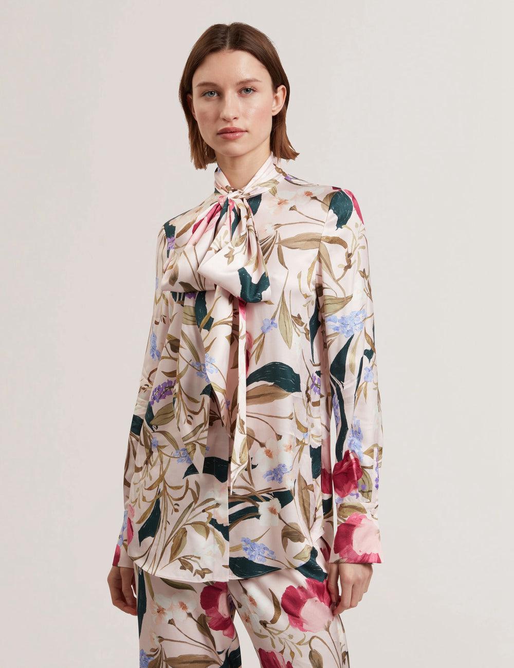 Ted Baker LEEYAA - Floral Print Neck Longline Blouse Dames Roze | Belgium  453981-URW