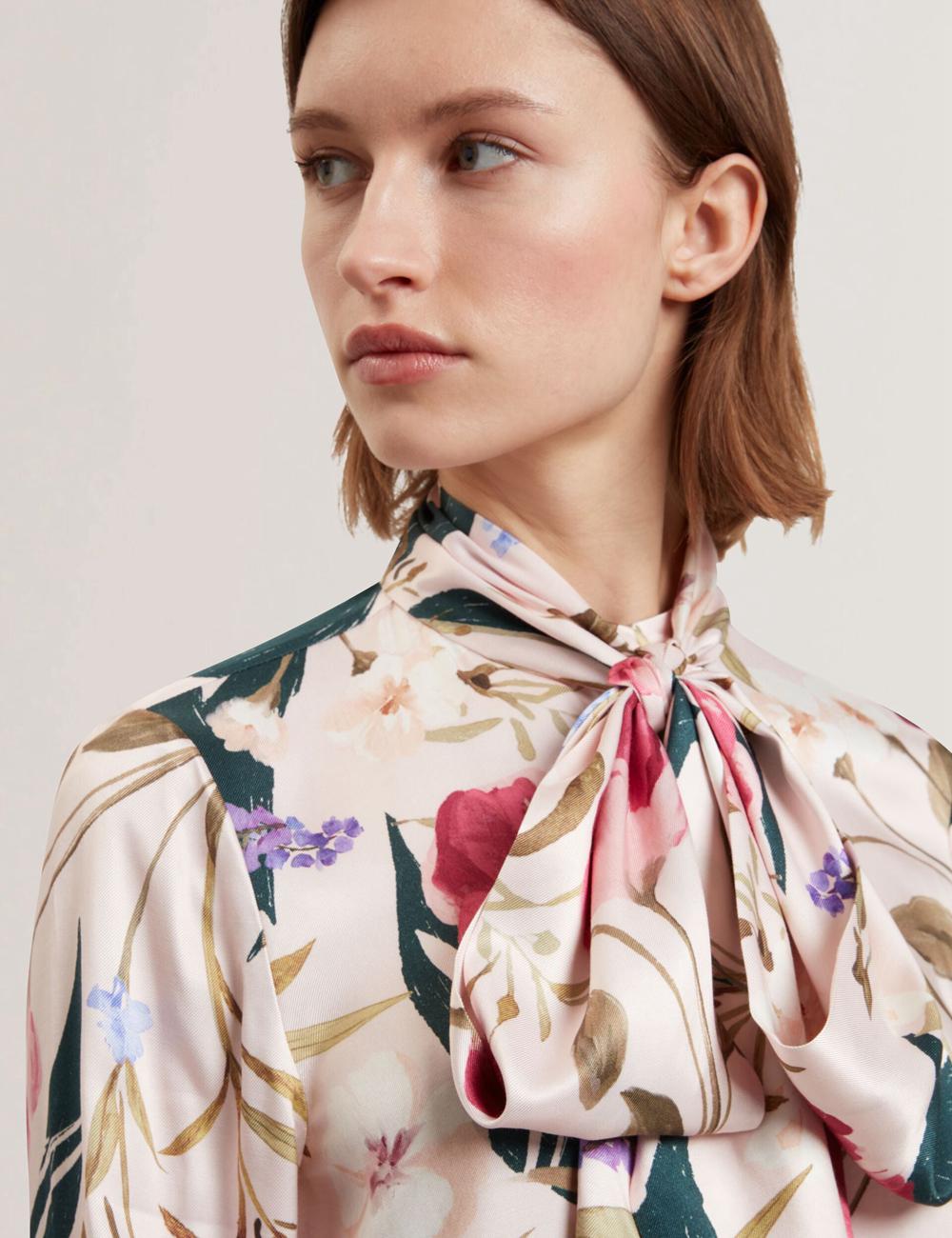 Ted Baker LEEYAA - Floral Print Neck Longline Blouse Dames Roze | Belgium  453981-URW