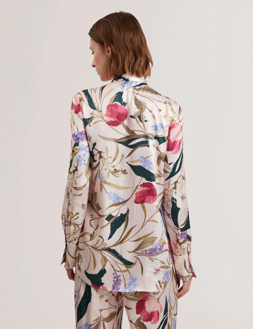 Ted Baker LEEYAA - Floral Print Neck Longline Blouse Dames Roze | Belgium  453981-URW