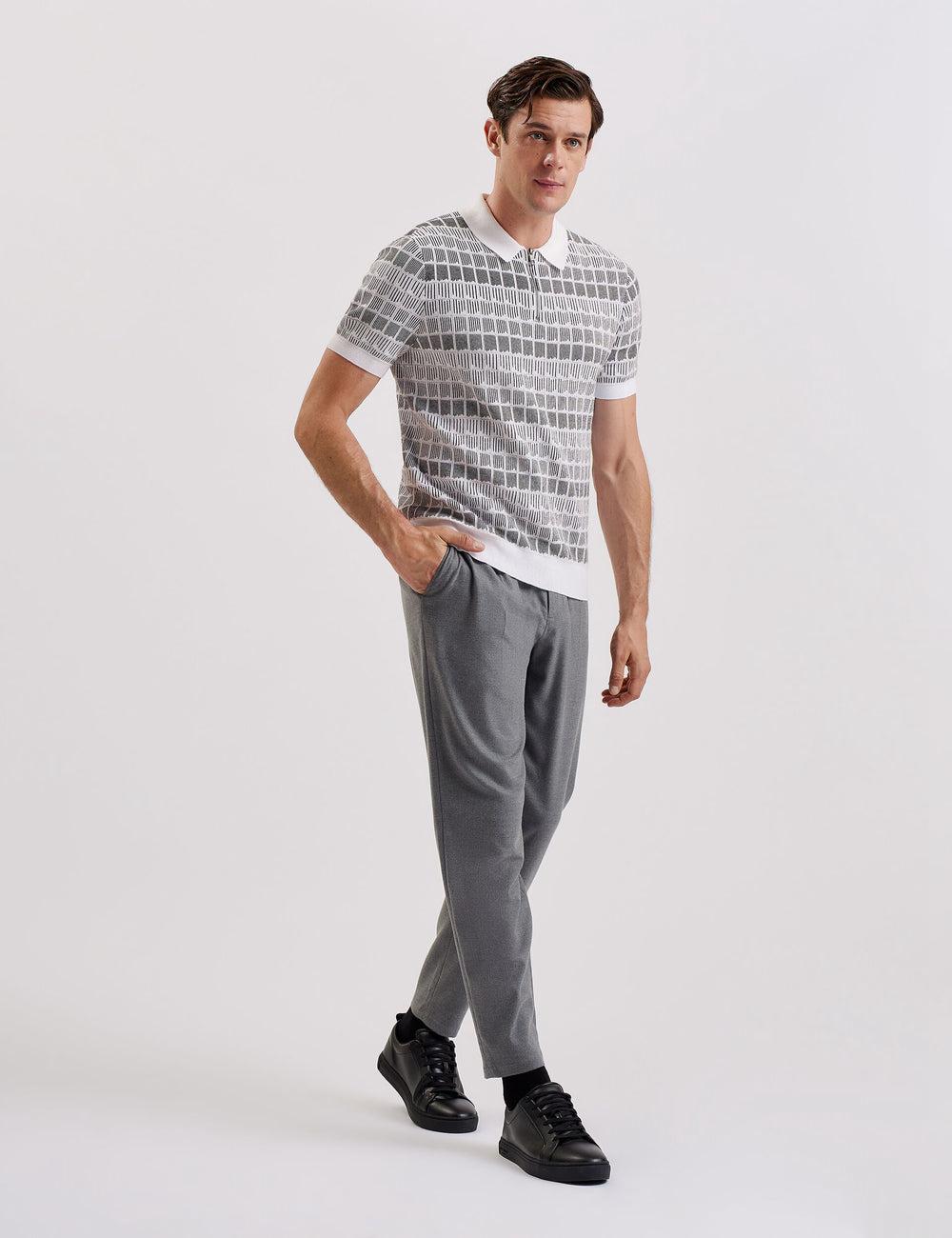 Ted Baker LEVERS - Ombre Jacquard Zip Neck Poloshirt Heren Wit | Belgium  607258-IHR