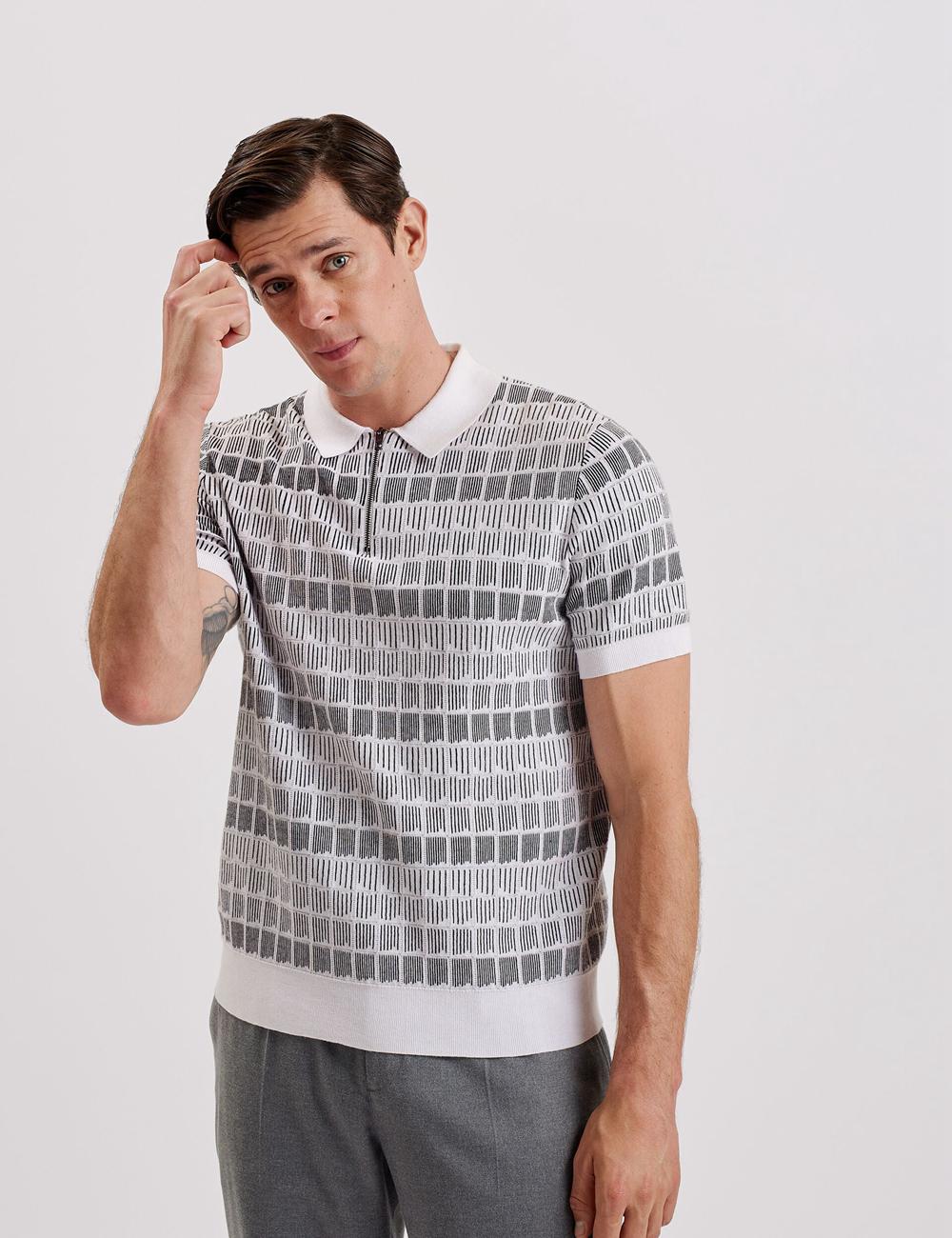 Ted Baker LEVERS - Ombre Jacquard Zip Neck Poloshirt Heren Wit | Belgium  607258-IHR