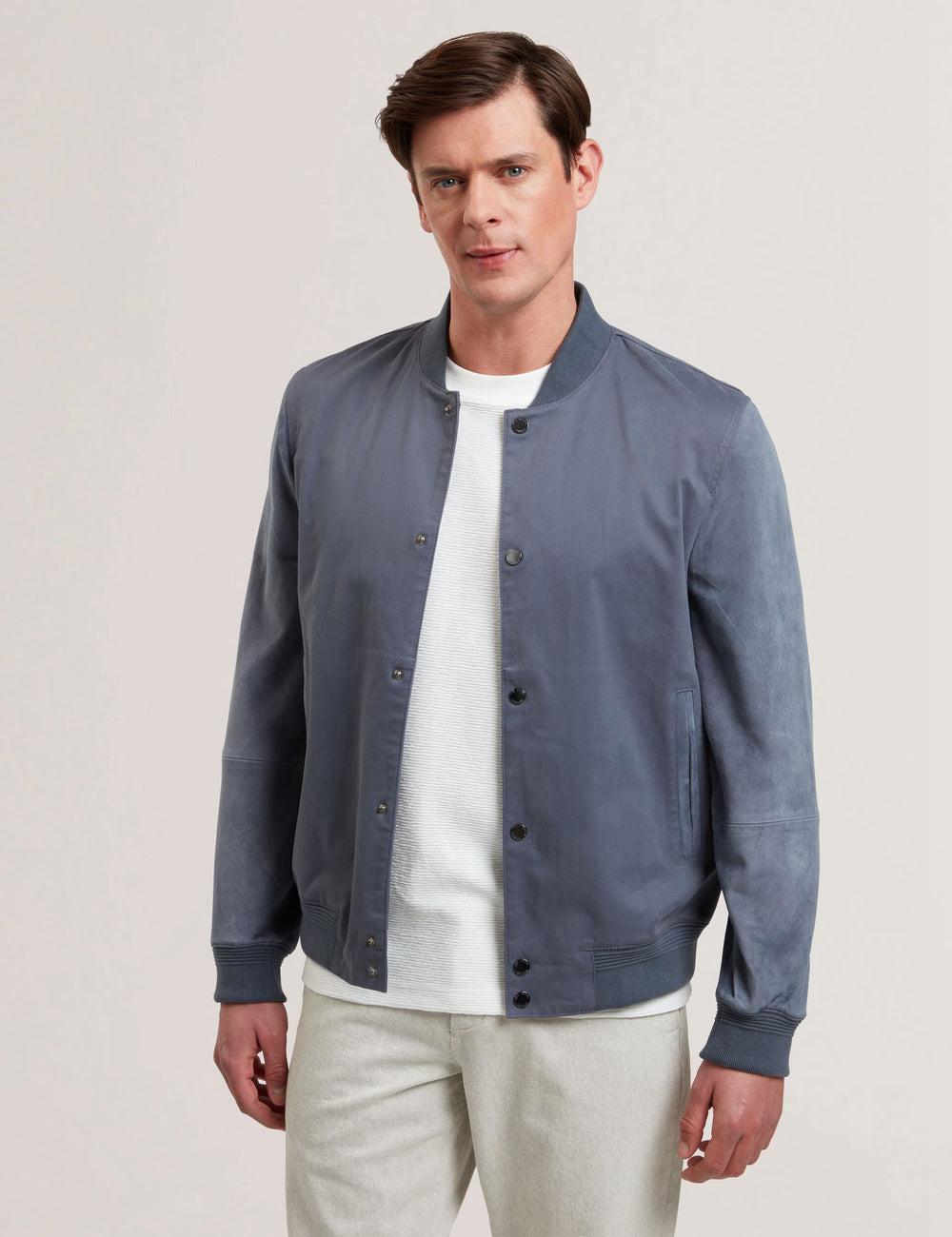 Ted Baker LIAMS - Cotton Twill & Suede Bomber Jassen Heren Blauw | Belgium  451706-IEC