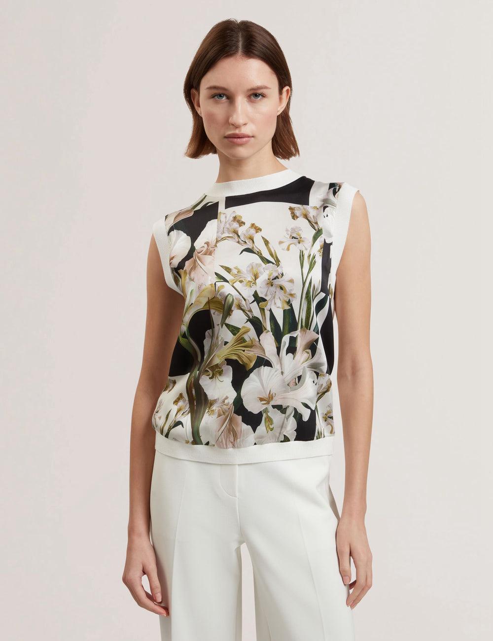 Ted Baker LIILEA - Floral Print Front Boxy Knitted Topjes Dames Ivory | Belgium  061742-YPN