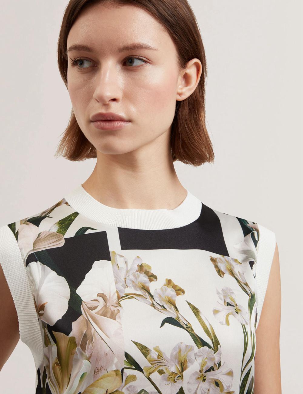 Ted Baker LIILEA - Floral Print Front Boxy Knitted Topjes Dames Ivory | Belgium  061742-YPN